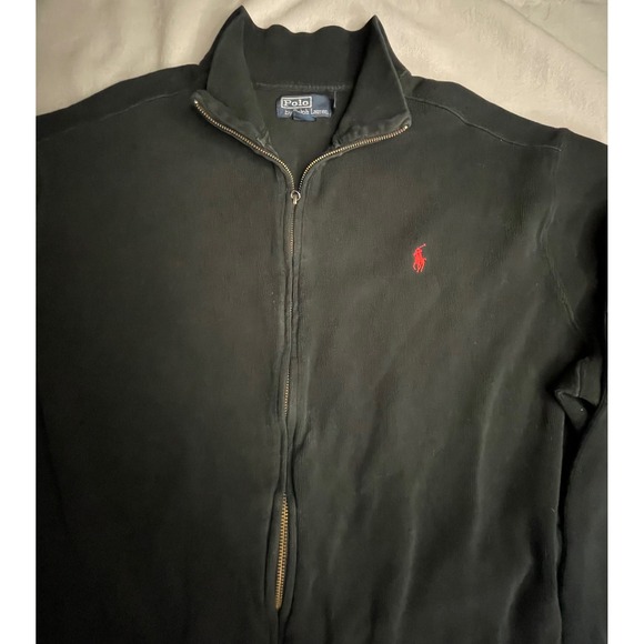 Polo Ralph Lauren Mens XXL Black Ribbed Full Zip Cotton Sweater Red Pony Logo - Picture 2 of 9